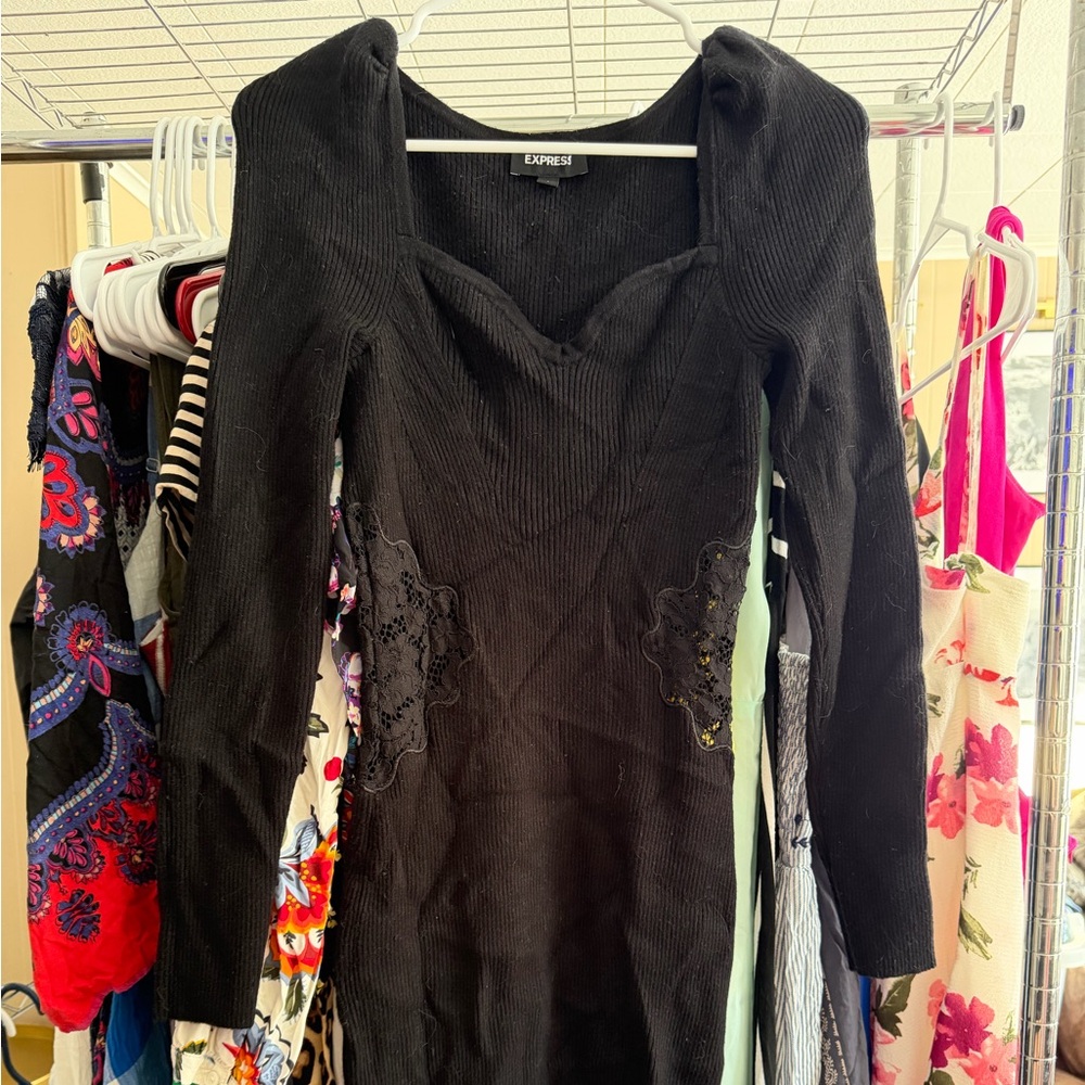 Express Black Ribbed Knit Top